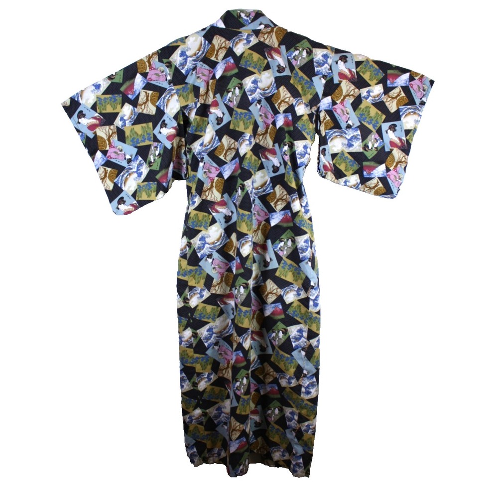 Kimono Japanese Vintage Robe Unbranded O/S Open Front Cotton Floral Ocean Nature - Picture 3 of 13